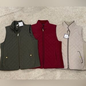 3 NWT Quilted Zip-Up Vests L Green Burgundy British Khaki Cambridge Dry Goods